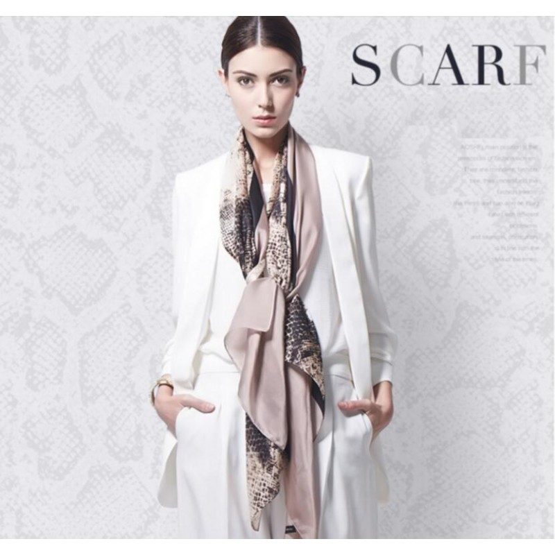 Pure Silk Scarf Beige Print Women Summer Scarf